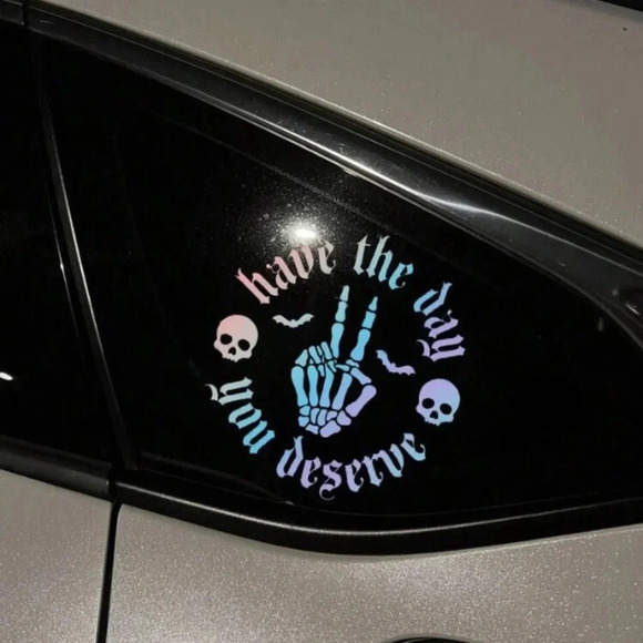 Pastel blue pink purple skeleton hand showing peace sign decal decor for car - Picture 4 of 7